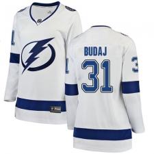 Women's Tampa Bay Lightning #31 Peter Budaj Fanatics Branded White Away Breakaway NHL Jersey