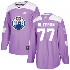 Men's Adidas Edmonton Oilers #77 Oscar Klefbom Authentic Purple Fights Cancer Practice NHL Jersey