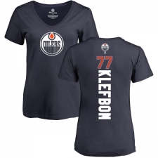 NHL Women's Adidas Edmonton Oilers #77 Oscar Klefbom Navy Blue Backer Slim Fit V-Neck T-Shirt