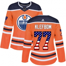 Women's Adidas Edmonton Oilers #77 Oscar Klefbom Authentic Orange USA Flag Fashion NHL Jersey