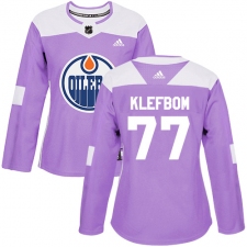 Women's Adidas Edmonton Oilers #77 Oscar Klefbom Authentic Purple Fights Cancer Practice NHL Jersey