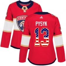 Women's Adidas Florida Panthers #13 Mark Pysyk Authentic Red USA Flag Fashion NHL Jersey