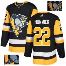 Men's Adidas Pittsburgh Penguins #22 Matt Hunwick Authentic Black Fashion Gold NHL Jersey