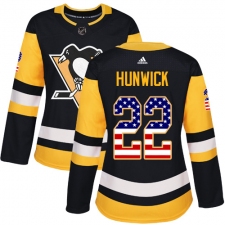 Women's Adidas Pittsburgh Penguins #22 Matt Hunwick Authentic Black USA Flag Fashion NHL Jersey