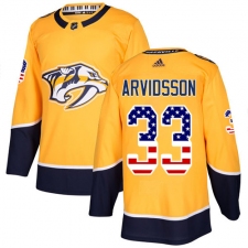 Men's Adidas Nashville Predators #33 Viktor Arvidsson Authentic Gold USA Flag Fashion NHL Jersey