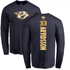 NHL Adidas Nashville Predators #33 Viktor Arvidsson Navy Blue Backer Long Sleeve T-Shirt