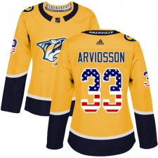 Women's Adidas Nashville Predators #33 Viktor Arvidsson Authentic Gold USA Flag Fashion NHL Jersey