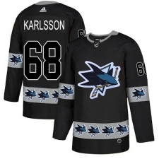 Men's Adidas San Jose Sharks #68 Melker Karlsson Authentic Black Team Logo Fashion NHL Jersey