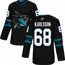 Men's Adidas San Jose Sharks #68 Melker Karlsson Premier Black Alternate NHL Jersey