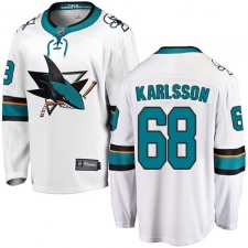 Men's San Jose Sharks #68 Melker Karlsson Fanatics Branded White Away Breakaway NHL Jersey