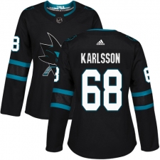 Women's Adidas San Jose Sharks #68 Melker Karlsson Premier Black Alternate NHL Jersey