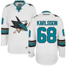 Women's Reebok San Jose Sharks #68 Melker Karlsson Authentic White Away NHL Jersey
