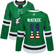 Women's Adidas Dallas Stars #11 Curtis McKenzie Authentic Green USA Flag Fashion NHL Jersey