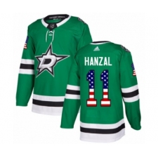 Men's Adidas Dallas Stars #11 Martin Hanzal Authentic Green USA Flag Fashion NHL Jersey