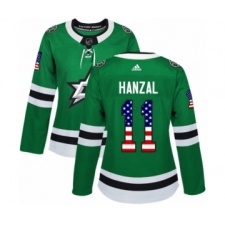 Women's Adidas Dallas Stars #11 Martin Hanzal Authentic Green USA Flag Fashion NHL Jersey