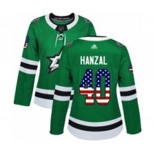 Women's Dallas Stars #40 Martin Hanzal Authentic Green USA Flag Fashion Hockey Jersey