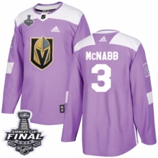 Men's Adidas Vegas Golden Knights #3 Brayden McNabb Authentic Purple Fights Cancer Practice 2018 Stanley Cup Final NHL Jersey