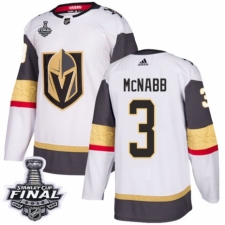 Men's Adidas Vegas Golden Knights #3 Brayden McNabb Authentic White Away 2018 Stanley Cup Final NHL Jersey
