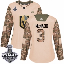 Women's Adidas Vegas Golden Knights #3 Brayden McNabb Authentic Camo Veterans Day Practice 2018 Stanley Cup Final NHL Jersey