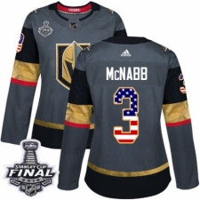 Women's Adidas Vegas Golden Knights #3 Brayden McNabb Authentic Gray USA Flag Fashion 2018 Stanley Cup Final NHL Jersey