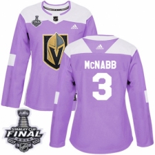 Women's Adidas Vegas Golden Knights #3 Brayden McNabb Authentic Purple Fights Cancer Practice 2018 Stanley Cup Final NHL Jersey