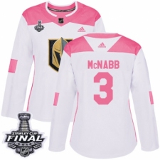 Women's Adidas Vegas Golden Knights #3 Brayden McNabb Authentic White/Pink Fashion 2018 Stanley Cup Final NHL Jersey