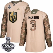 Youth Adidas Vegas Golden Knights #3 Brayden McNabb Authentic Camo Veterans Day Practice 2018 Stanley Cup Final NHL Jersey