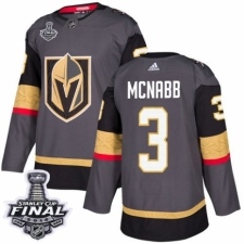Youth Adidas Vegas Golden Knights #3 Brayden McNabb Authentic Gray Home 2018 Stanley Cup Final NHL Jersey