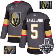 Men's Adidas Vegas Golden Knights #5 Deryk Engelland Authentic Gray Fashion Gold 2018 Stanley Cup Final NHL Jersey