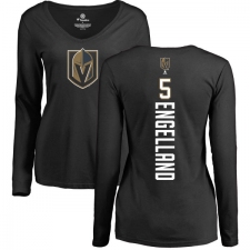 NHL Women's Adidas Vegas Golden Knights #5 Deryk Engelland Black Backer Slim Fit Long Sleeve T-Shirt