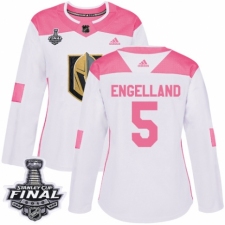 Women's Adidas Vegas Golden Knights #5 Deryk Engelland Authentic White/Pink Fashion 2018 Stanley Cup Final NHL Jersey