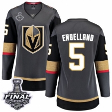 Women's Vegas Golden Knights #5 Deryk Engelland Authentic Black Home Fanatics Branded Breakaway 2018 Stanley Cup Final NHL Jersey