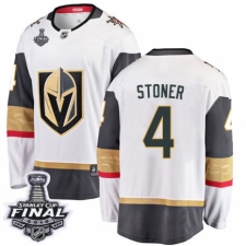 Men's Vegas Golden Knights #4 Clayton Stoner Authentic White Away Fanatics Branded Breakaway 2018 Stanley Cup Final NHL Jersey