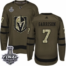 Men's Adidas Vegas Golden Knights #7 Jason Garrison Authentic Green Salute to Service 2018 Stanley Cup Final NHL Jersey