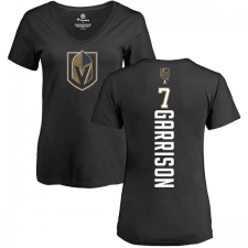 NHL Women's Adidas Vegas Golden Knights #7 Jason Garrison Black Backer Slim Fit V-Neck T-Shirt