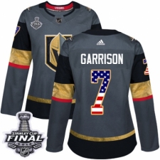 Women's Adidas Vegas Golden Knights #7 Jason Garrison Authentic Gray USA Flag Fashion 2018 Stanley Cup Final NHL Jersey