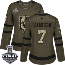 Women's Adidas Vegas Golden Knights #7 Jason Garrison Authentic Green Salute to Service 2018 Stanley Cup Final NHL Jersey