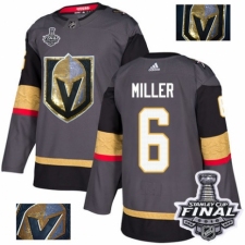 Men's Adidas Vegas Golden Knights #6 Colin Miller Authentic Gray Fashion Gold 2018 Stanley Cup Final NHL Jersey