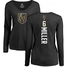 NHL Women's Adidas Vegas Golden Knights #6 Colin Miller Black Backer Slim Fit Long Sleeve T-Shirt