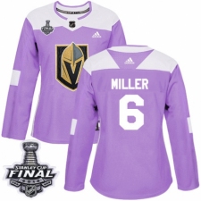 Women's Adidas Vegas Golden Knights #6 Colin Miller Authentic Purple Fights Cancer Practice 2018 Stanley Cup Final NHL Jersey