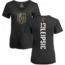NHL Women's Adidas Vegas Golden Knights #13 Brendan Leipsic Black Backer Slim Fit V-Neck T-Shirt
