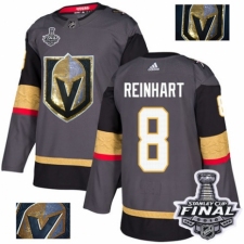 Men's Adidas Vegas Golden Knights #8 Griffin Reinhart Authentic Gray Fashion Gold 2018 Stanley Cup Final NHL Jersey