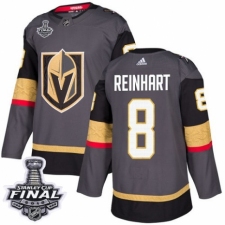 Men's Adidas Vegas Golden Knights #8 Griffin Reinhart Authentic Gray Home 2018 Stanley Cup Final NHL Jersey