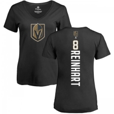NHL Women's Adidas Vegas Golden Knights #8 Griffin Reinhart Black Backer Slim Fit V-Neck T-Shirt