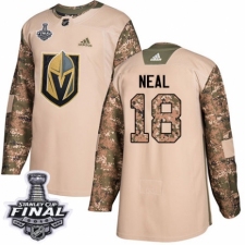 Men's Adidas Vegas Golden Knights #18 James Neal Authentic Camo Veterans Day Practice 2018 Stanley Cup Final NHL Jersey