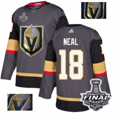 Men's Adidas Vegas Golden Knights #18 James Neal Authentic Gray Fashion Gold 2018 Stanley Cup Final NHL Jersey