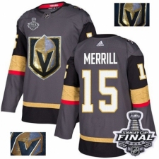 Men's Adidas Vegas Golden Knights #15 Jon Merrill Authentic Gray Fashion Gold 2018 Stanley Cup Final NHL Jersey