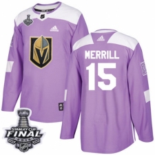 Men's Adidas Vegas Golden Knights #15 Jon Merrill Authentic Purple Fights Cancer Practice 2018 Stanley Cup Final NHL Jersey