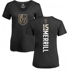 NHL Women's Adidas Vegas Golden Knights #15 Jon Merrill Black Backer Slim Fit V-Neck T-Shirt