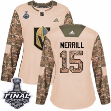 Women's Adidas Vegas Golden Knights #15 Jon Merrill Authentic Camo Veterans Day Practice 2018 Stanley Cup Final NHL Jersey
